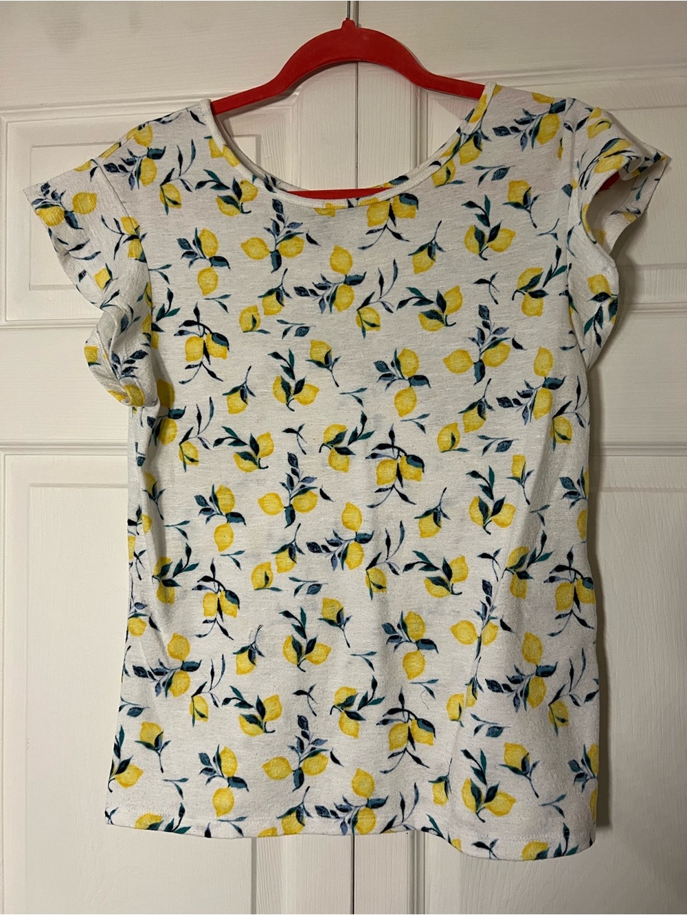 Banana Republic Lemon Print Flutter Sleeve Top - White & Yellow size S